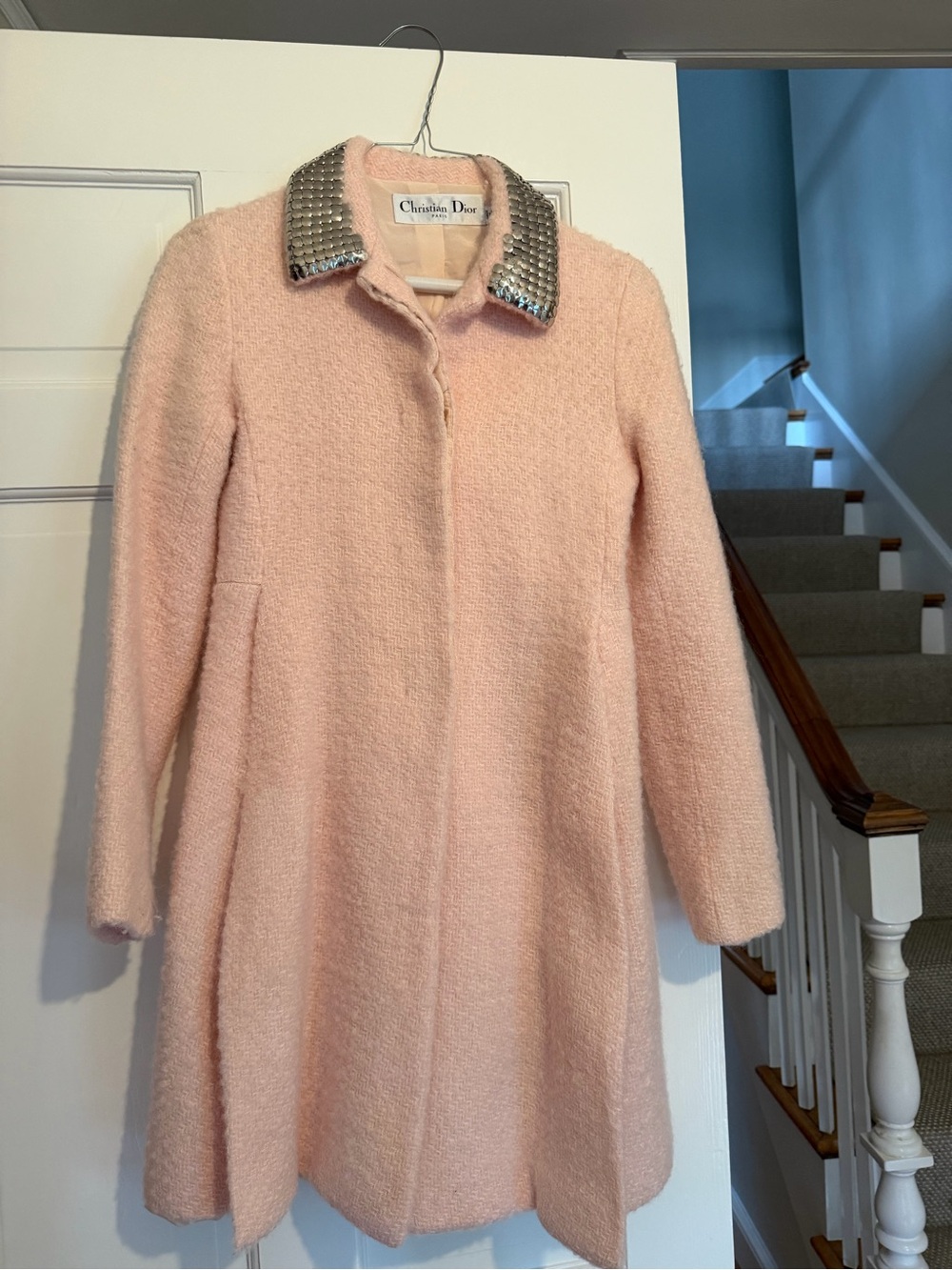 Christian Dior Pink Virgin Wool Coat with Embellished Collar
